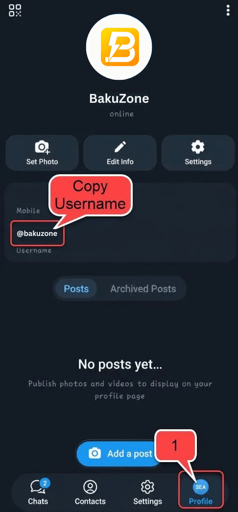 How to find your Telegram username for Stars & Premium top up
